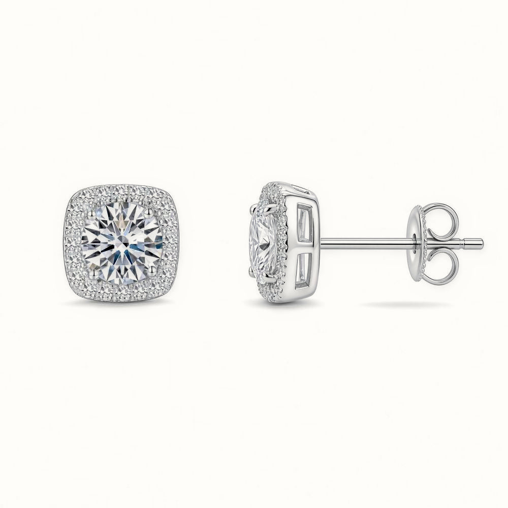 Sterling Silver CZ Set Sq Halo Studs 4.0mm – AES269A
