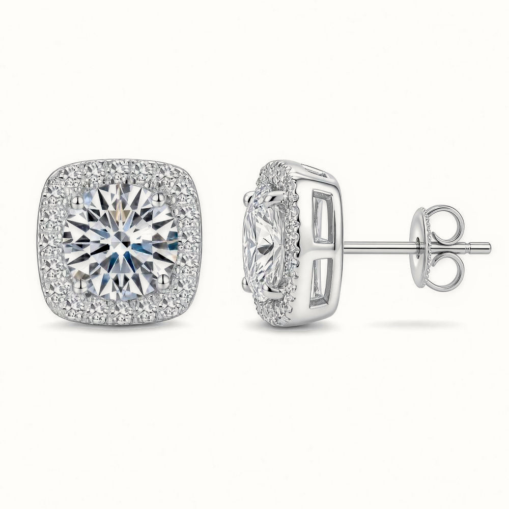 Sterling Silver CZ Set Sq Halo Studs 6.0mm – AES269C
