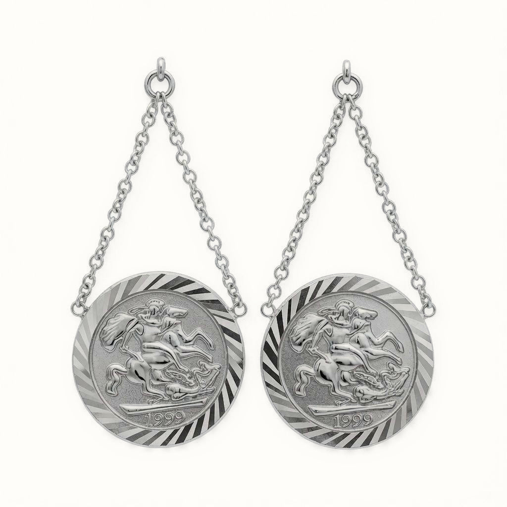 Sterling Silver St George Coin Drop Earrings – AES292