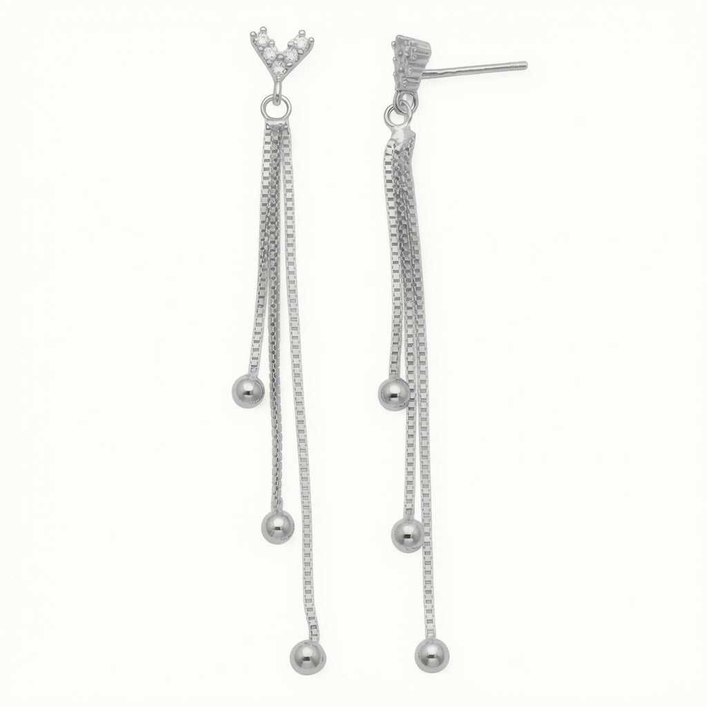 Sterling Silver CZ Chain Tassel Earrings – AES295
