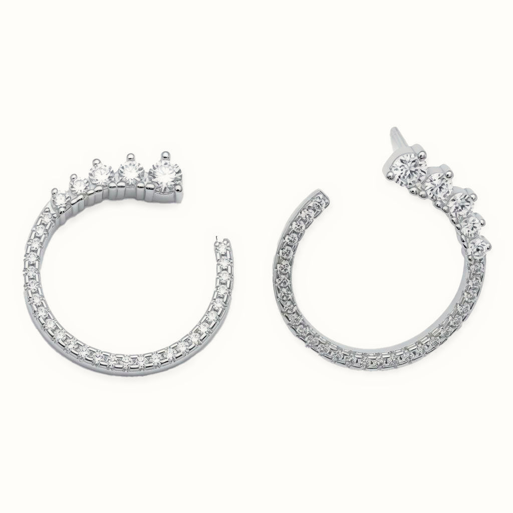 Sterling Silver CZ Crown Hoop Earrings – AES296
