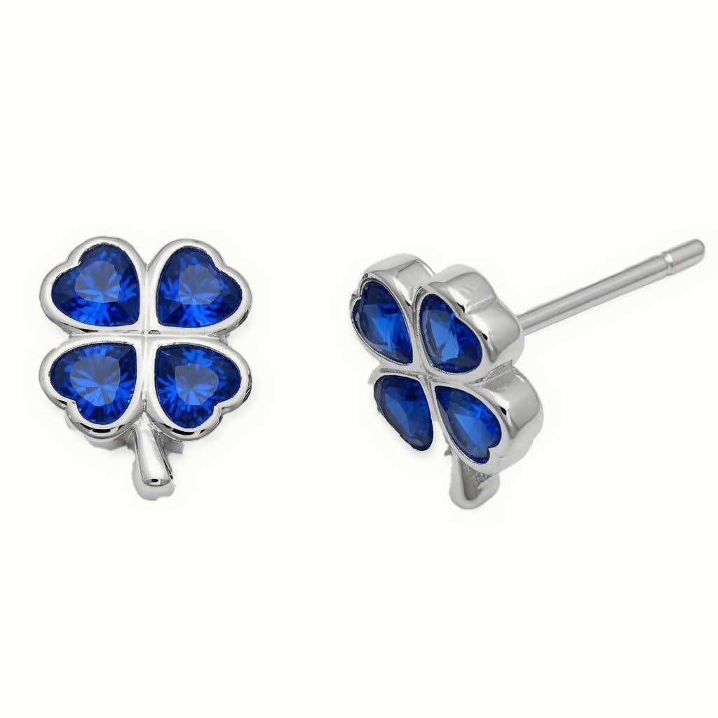 Sterling Silver Blue CZ Clover Stud Earrings – AES300B