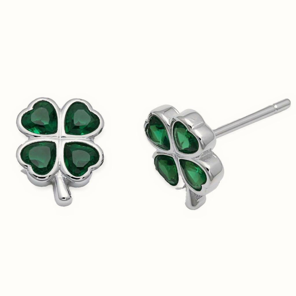 Sterling Silver Green CZ Clover Stud Earrings – AES300G