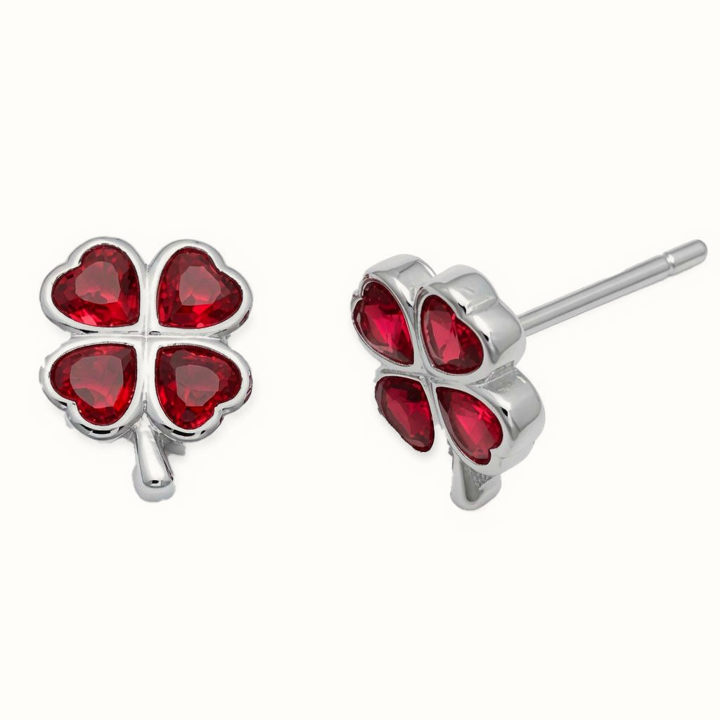 Sterling Silver Red CZ Clover Stud Earrings – AES300R