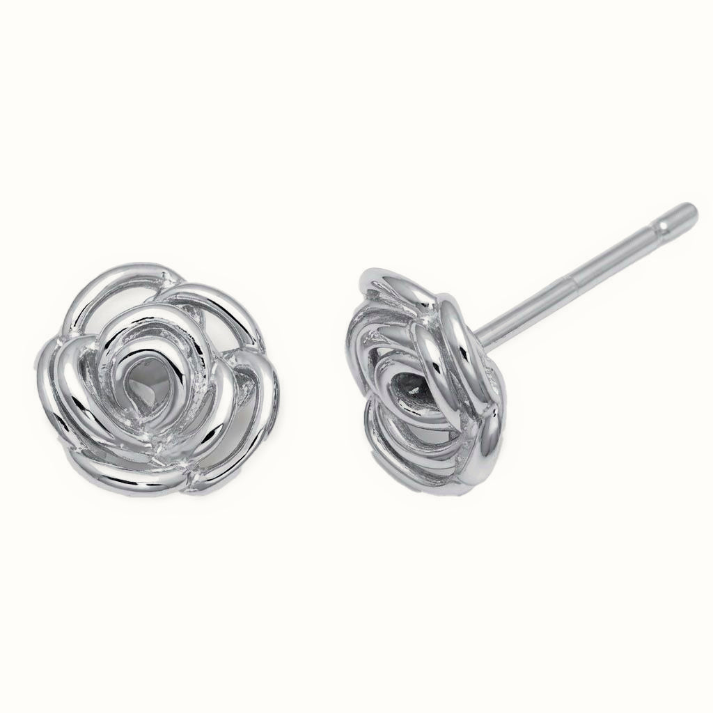 Sterling Silver Rose Stud Earrings – AES302