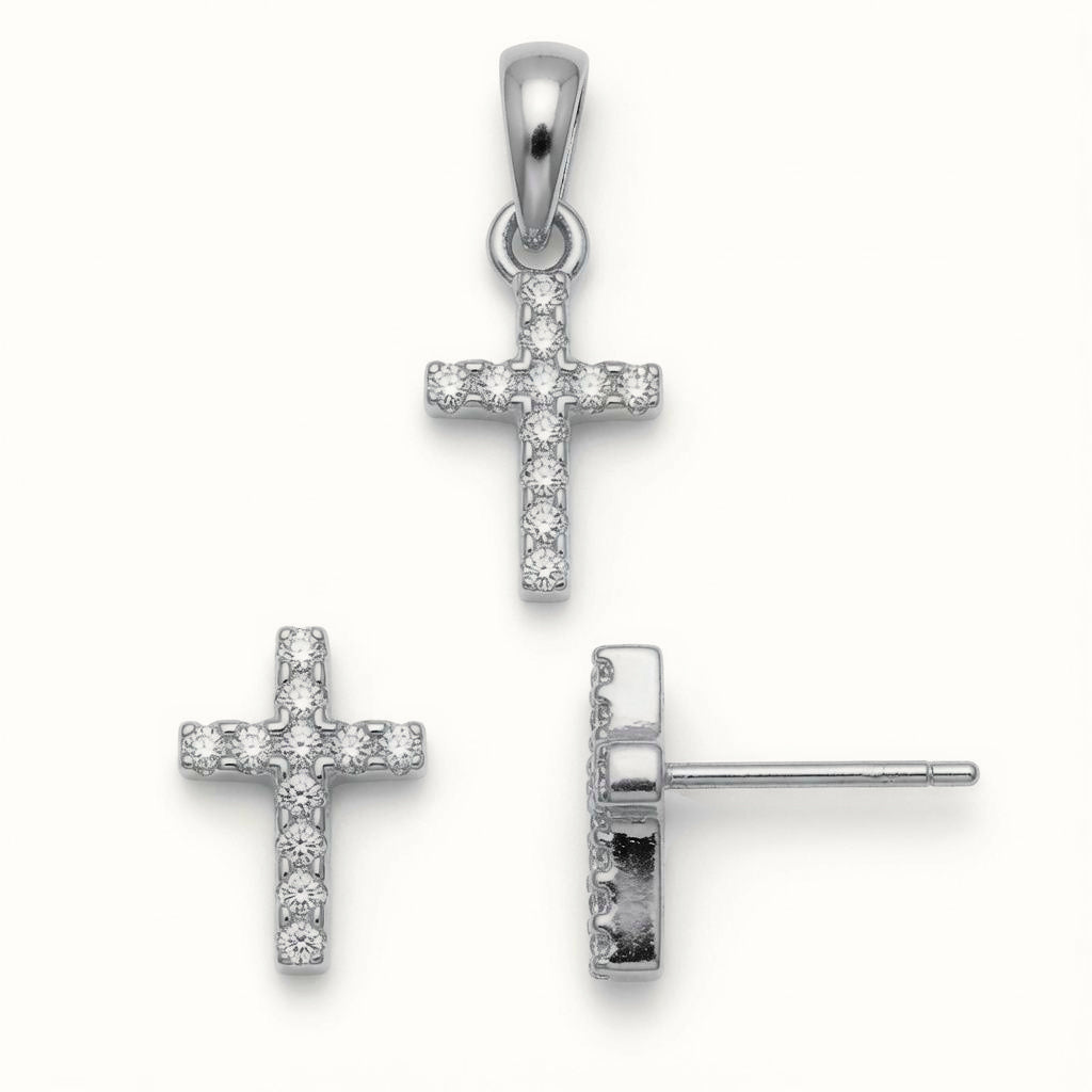 Sterling Silver CZ Cross Stud Earrings – AES313