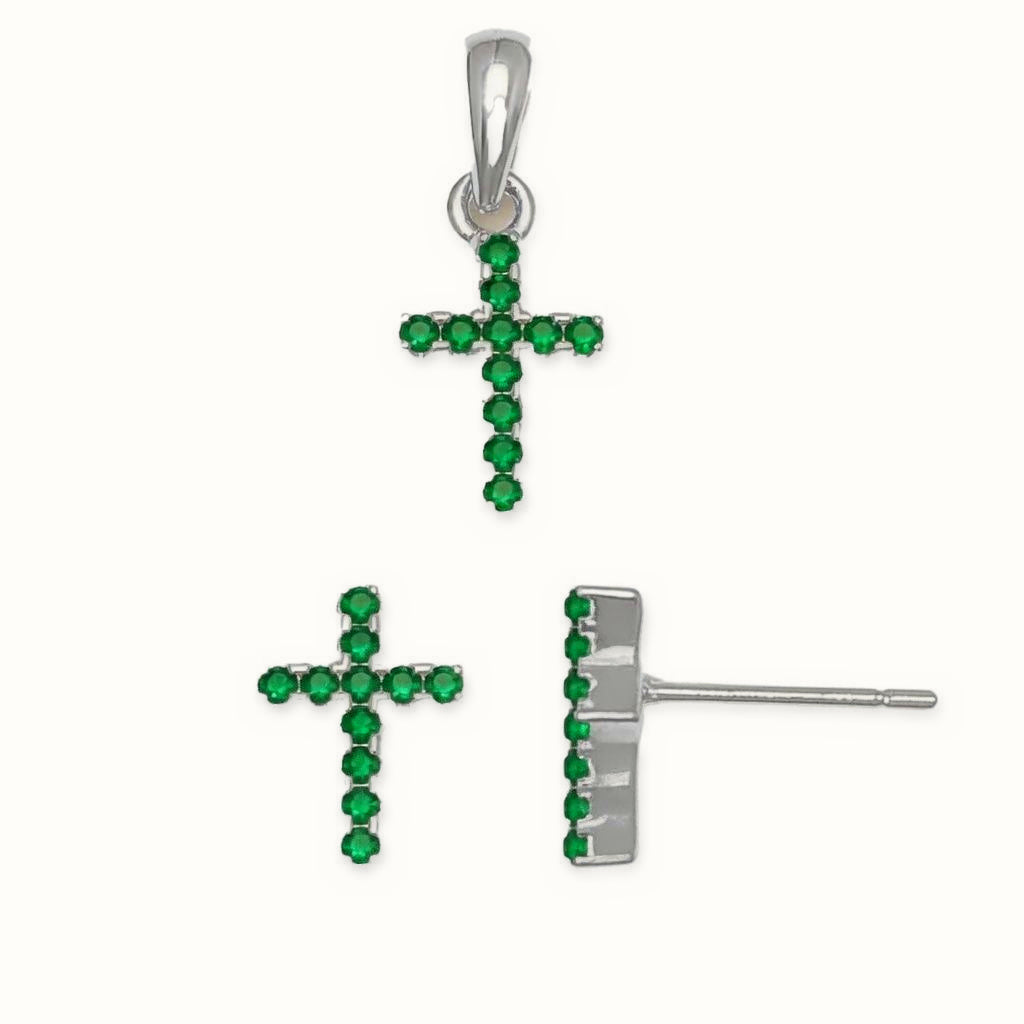Sterling Silver Green CZ Cross Stud Earrings – AES313G