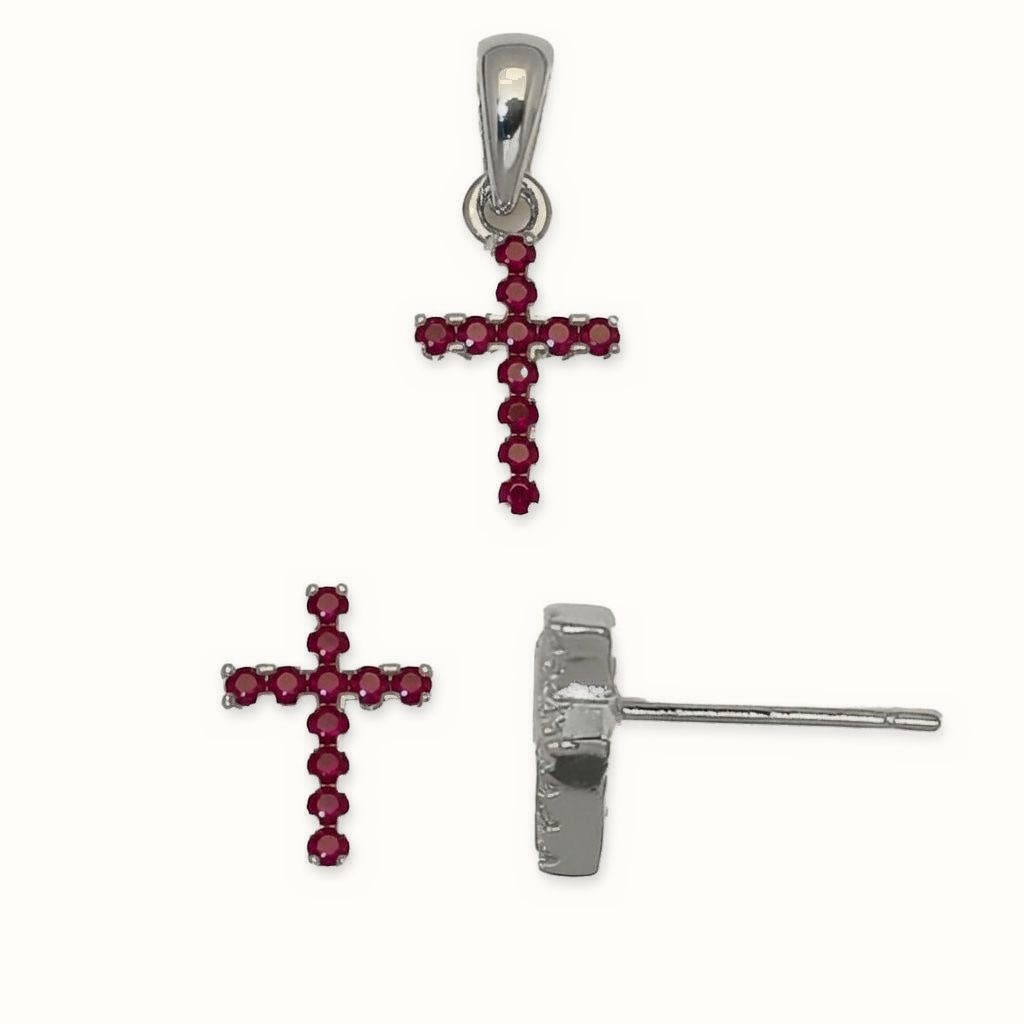 Sterling Silver Red CZ Cross Stud Earrings – AES313R