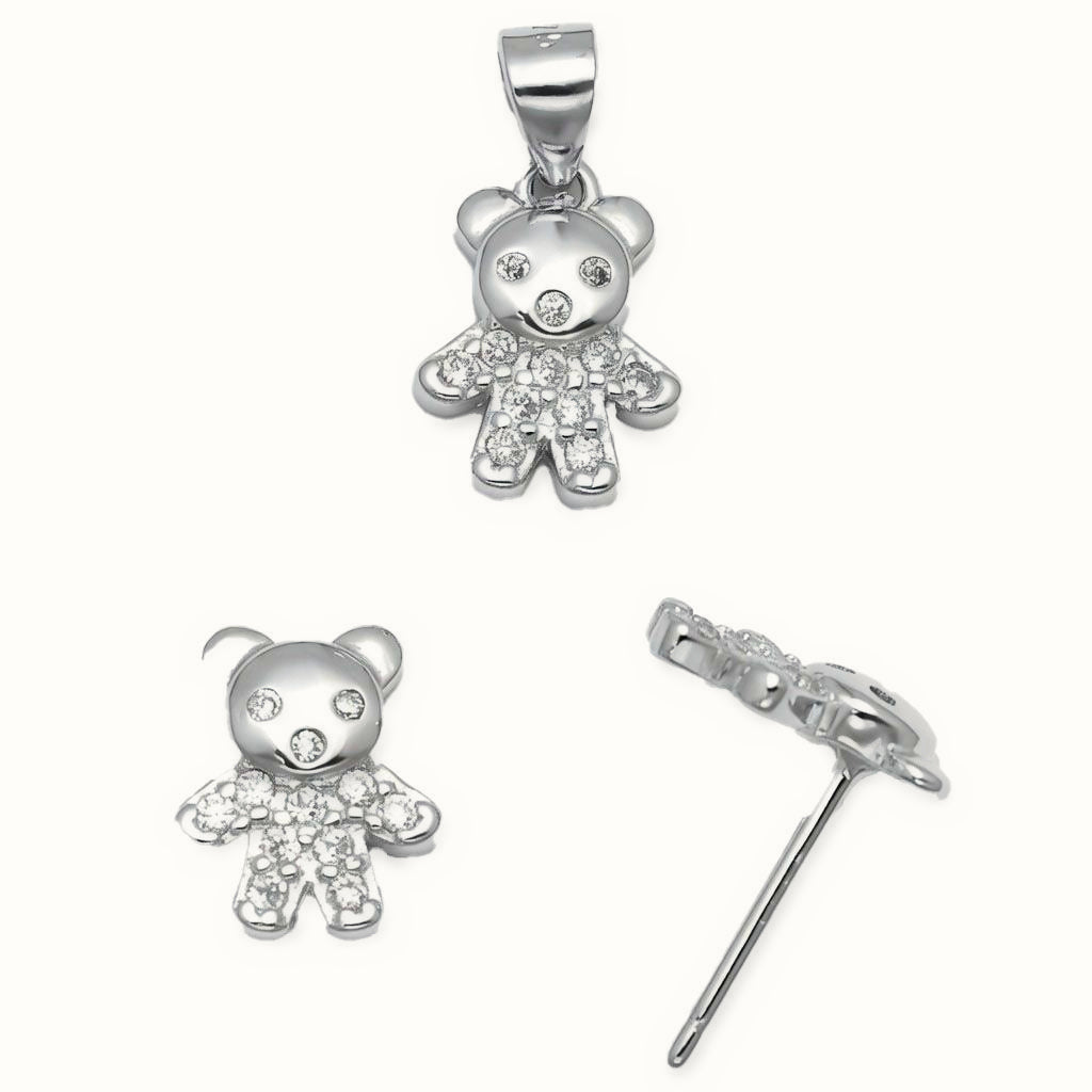 Sterling Silver CZ Teddy Bear Stud Earrings – AES323