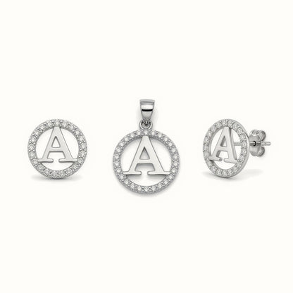 Sterling Silver CZ Letter Pendant Set – AIN005