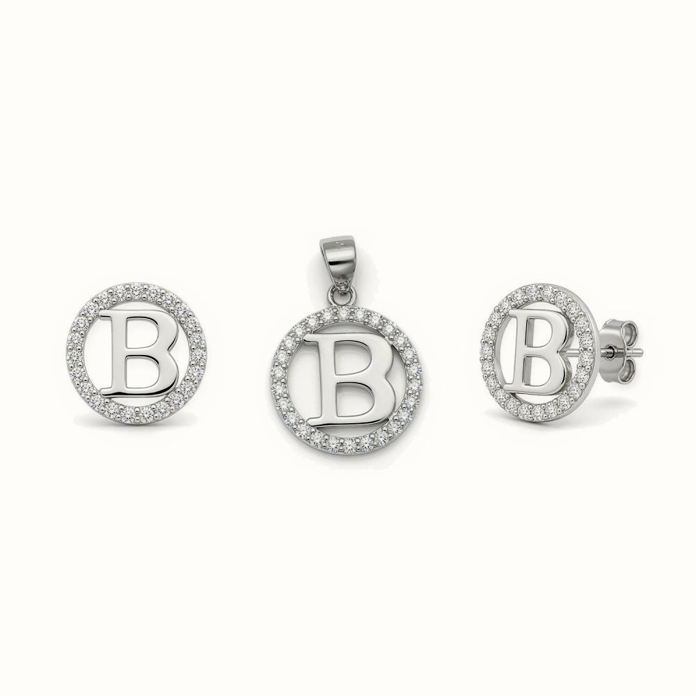 Sterling Silver CZ Letter Pendant Set – AIN005