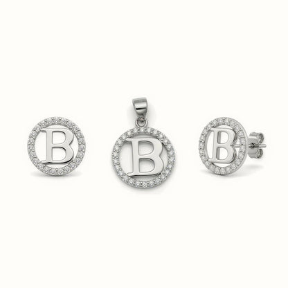 Sterling Silver CZ Letter Pendant Set – AIN005