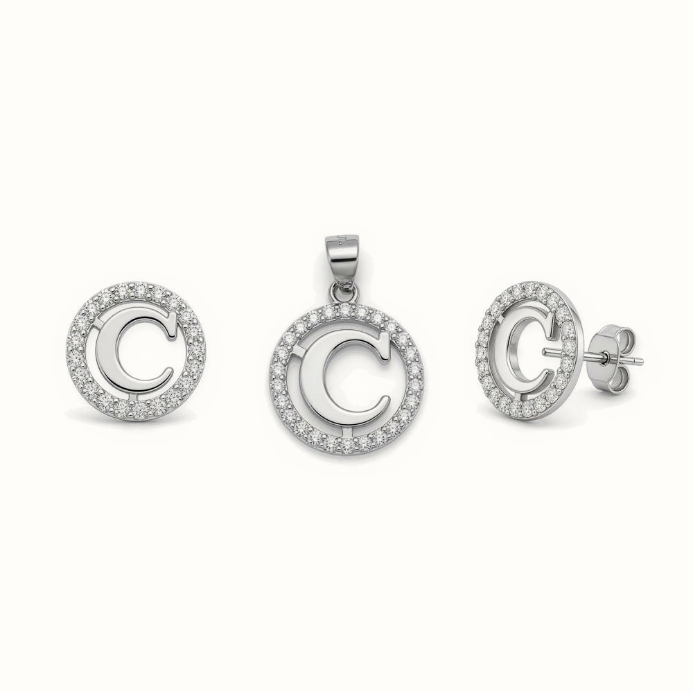 Sterling Silver CZ Letter Pendant Set – AIN005
