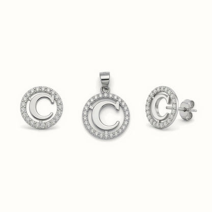 Sterling Silver CZ Letter Pendant Set – AIN005