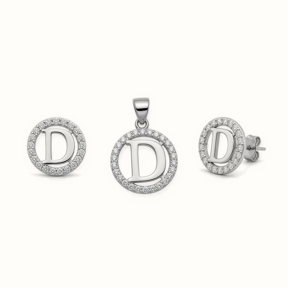 Sterling Silver CZ Letter Pendant Set – AIN005