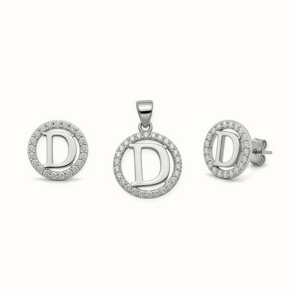 Sterling Silver CZ Letter Pendant Set – AIN005