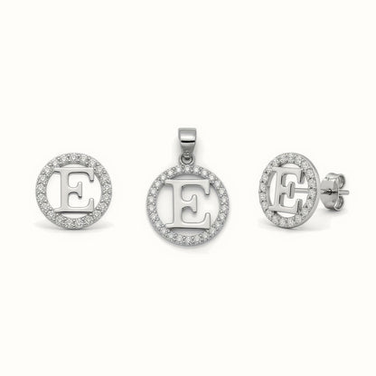 Sterling Silver CZ Letter Pendant Set – AIN005