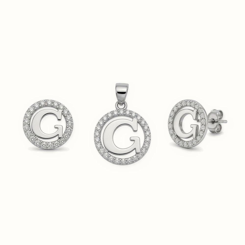Sterling Silver CZ Letter Pendant Set – AIN005