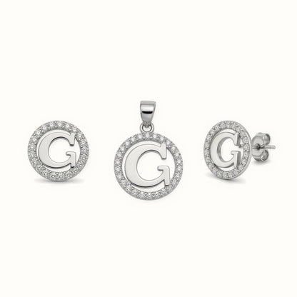 Sterling Silver CZ Letter Pendant Set – AIN005