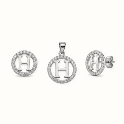 Sterling Silver CZ Letter Pendant Set – AIN005