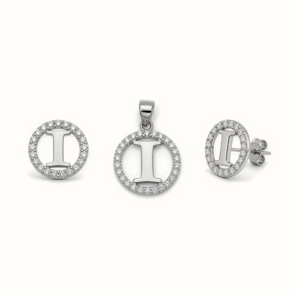 Sterling Silver CZ Letter Pendant Set – AIN005