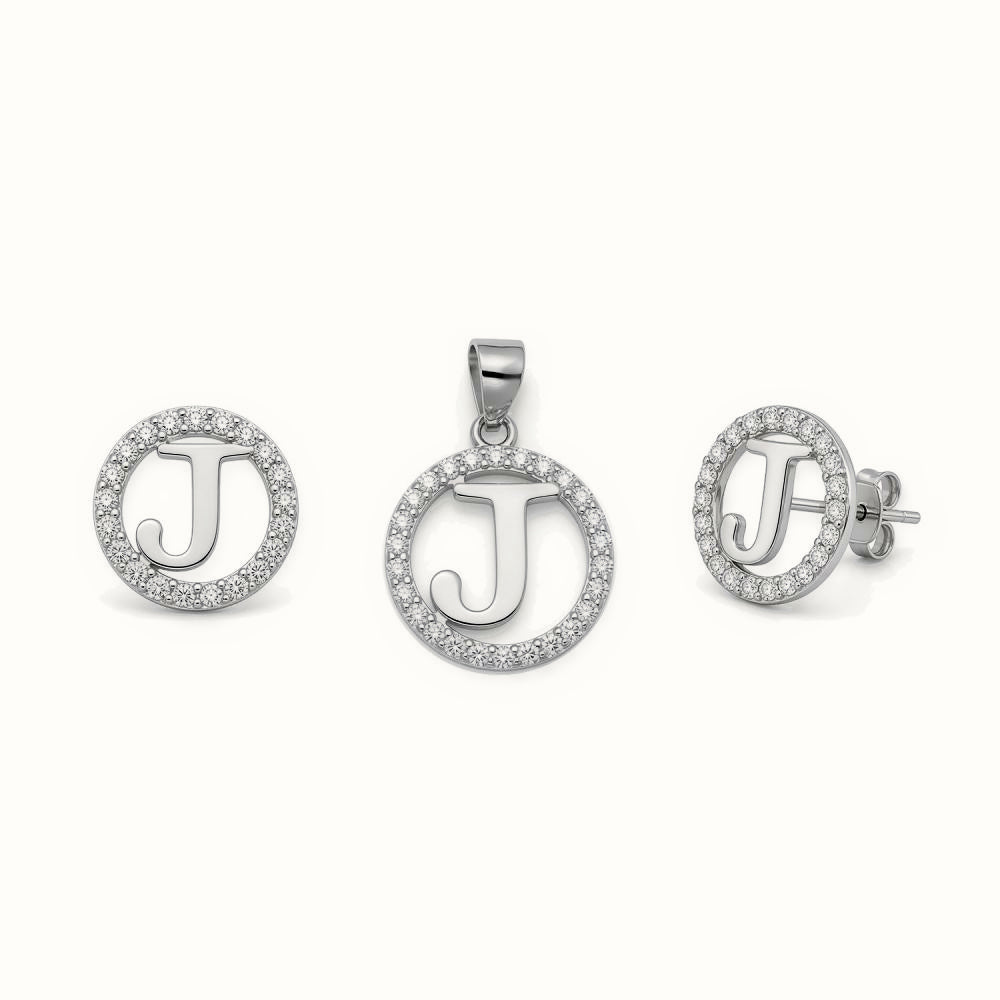 Sterling Silver CZ Letter Pendant Set – AIN005