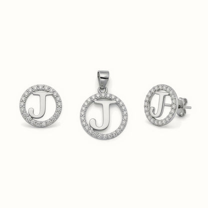 Sterling Silver CZ Letter Pendant Set – AIN005