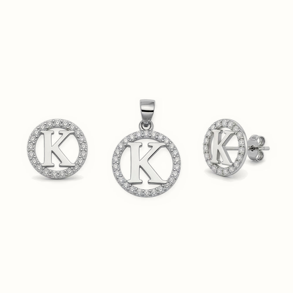 Sterling Silver CZ Letter Pendant Set – AIN005