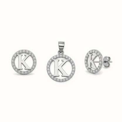 Sterling Silver CZ Letter Pendant Set – AIN005