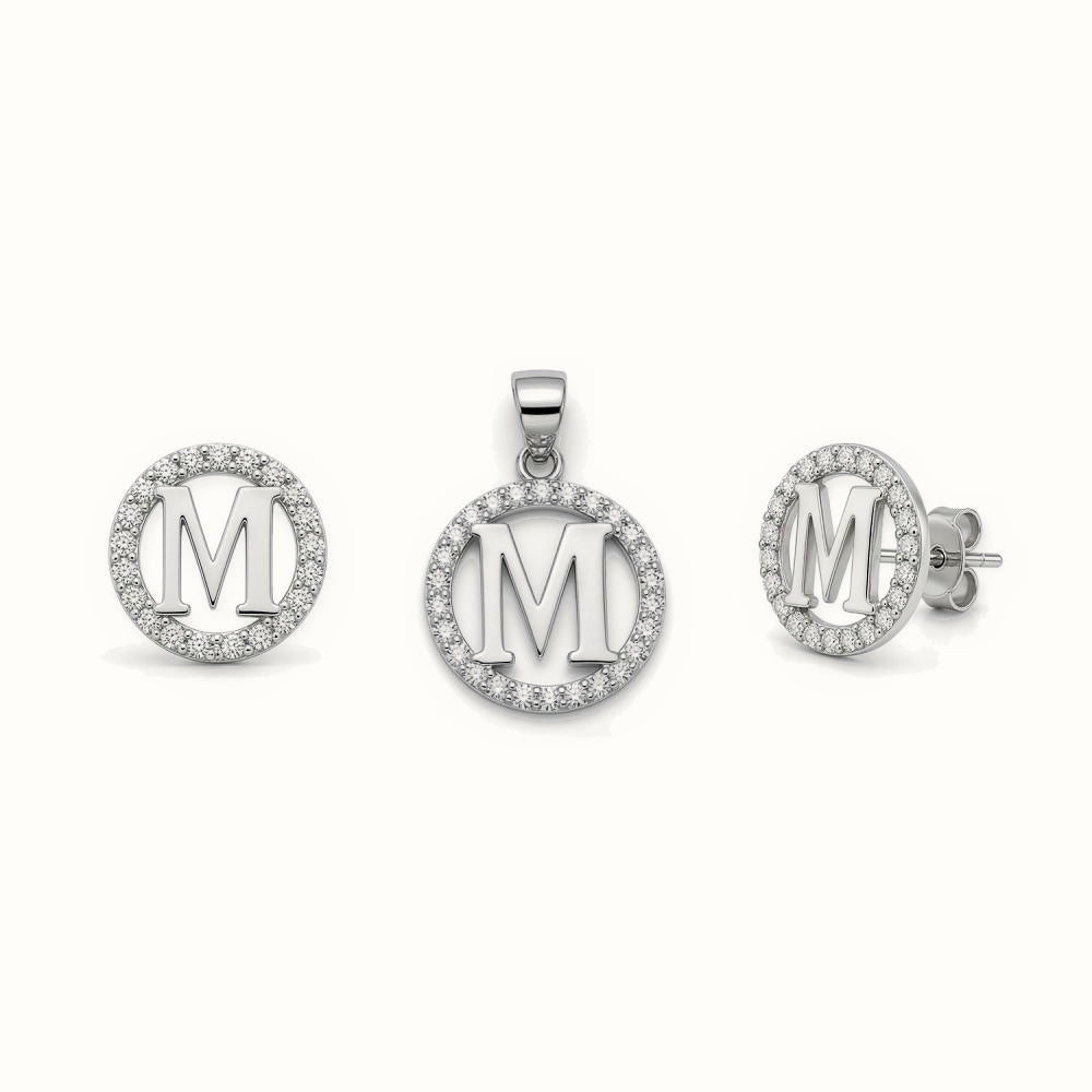 Sterling Silver CZ Letter Pendant Set – AIN005