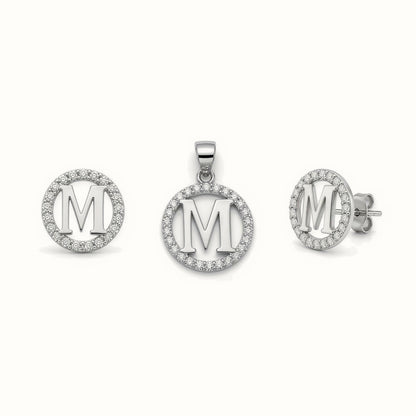 Sterling Silver CZ Letter Pendant Set – AIN005