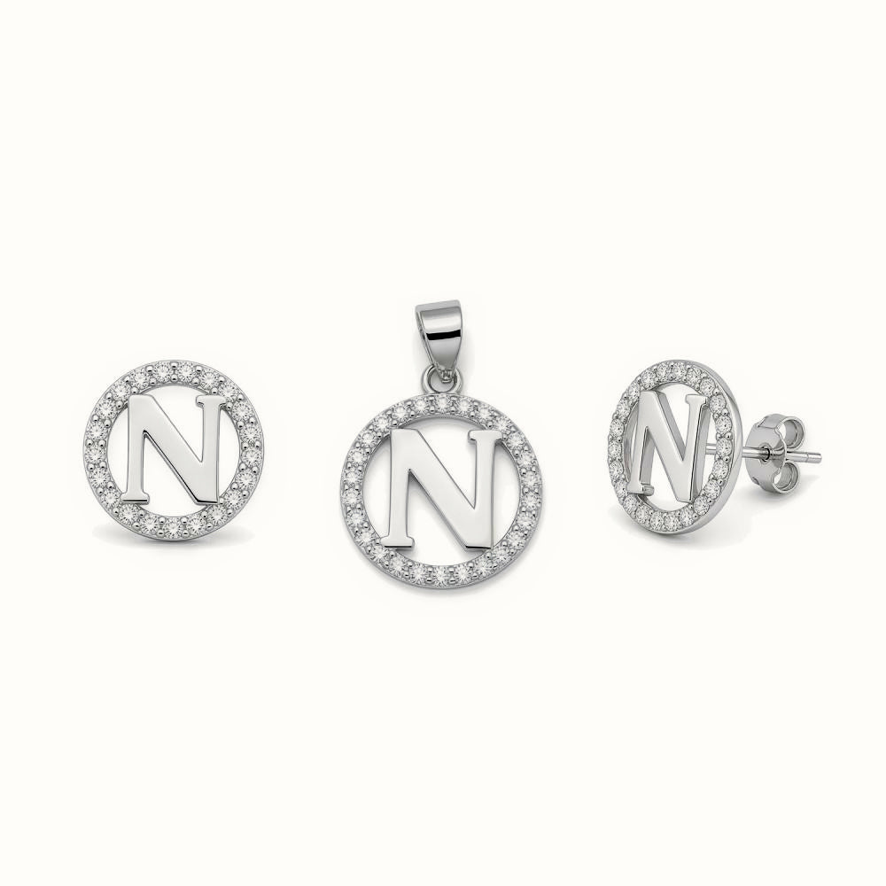 Sterling Silver CZ Letter Pendant Set – AIN005