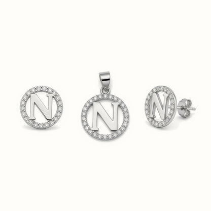 Sterling Silver CZ Letter Pendant Set – AIN005