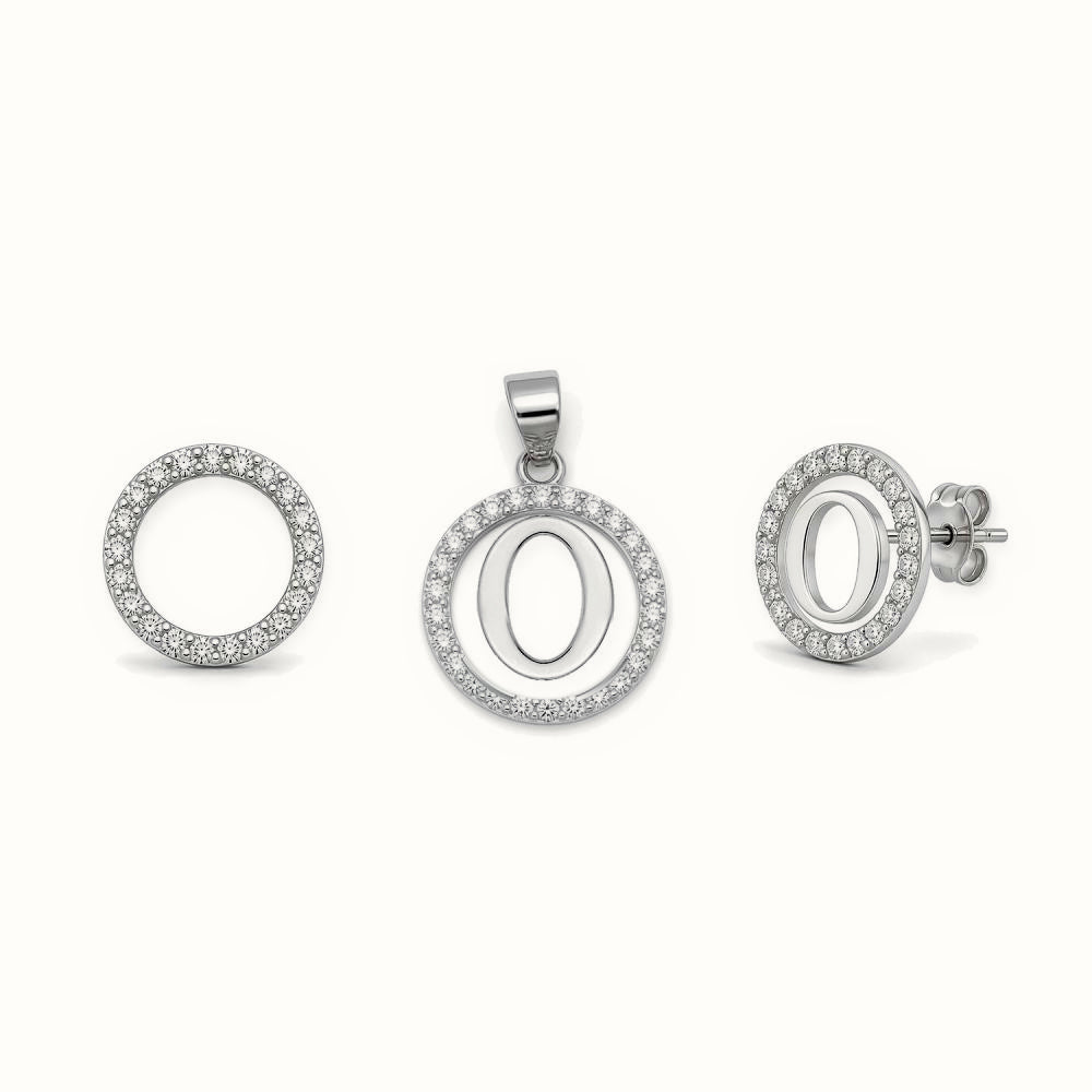 Sterling Silver CZ Letter Pendant Set – AIN005