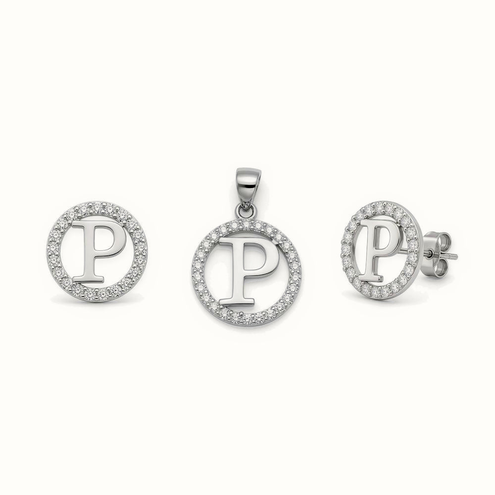 Sterling Silver CZ Letter Pendant Set – AIN005