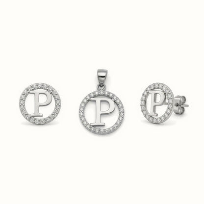 Sterling Silver CZ Letter Pendant Set – AIN005