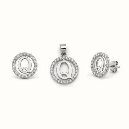 Sterling Silver CZ Letter Pendant Set – AIN005