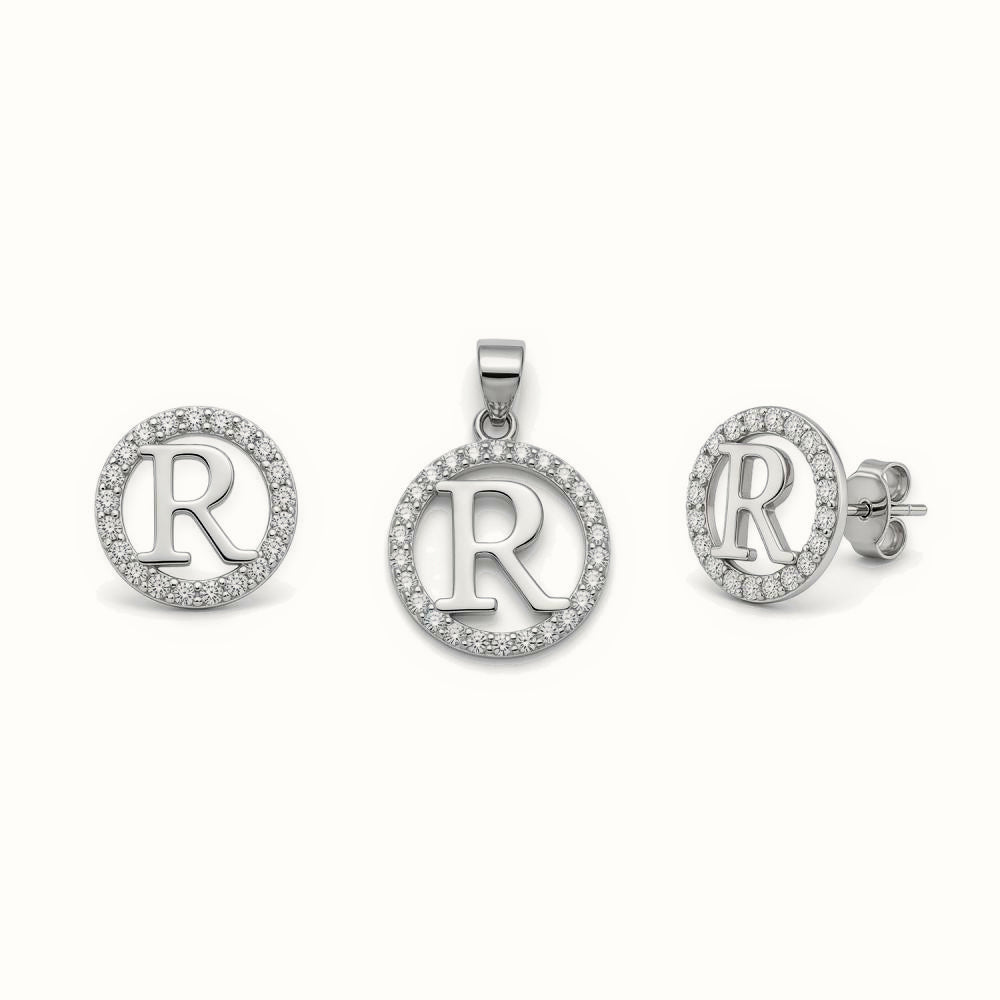 Sterling Silver CZ Letter Pendant Set – AIN005