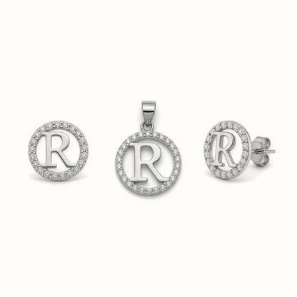 Sterling Silver CZ Letter Pendant Set – AIN005