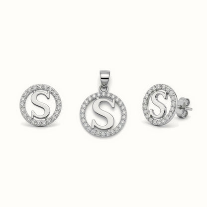 Sterling Silver CZ Letter Pendant Set – AIN005