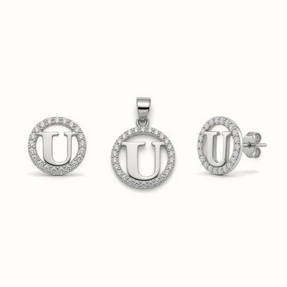 Sterling Silver CZ Letter Pendant Set – AIN005