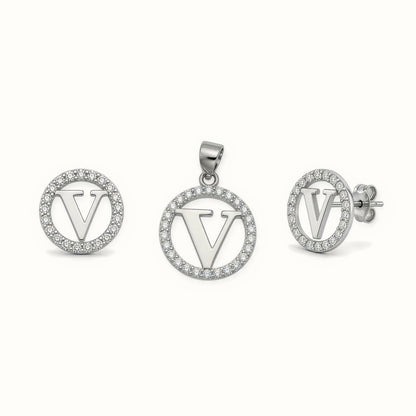 Sterling Silver CZ Letter Pendant Set – AIN005