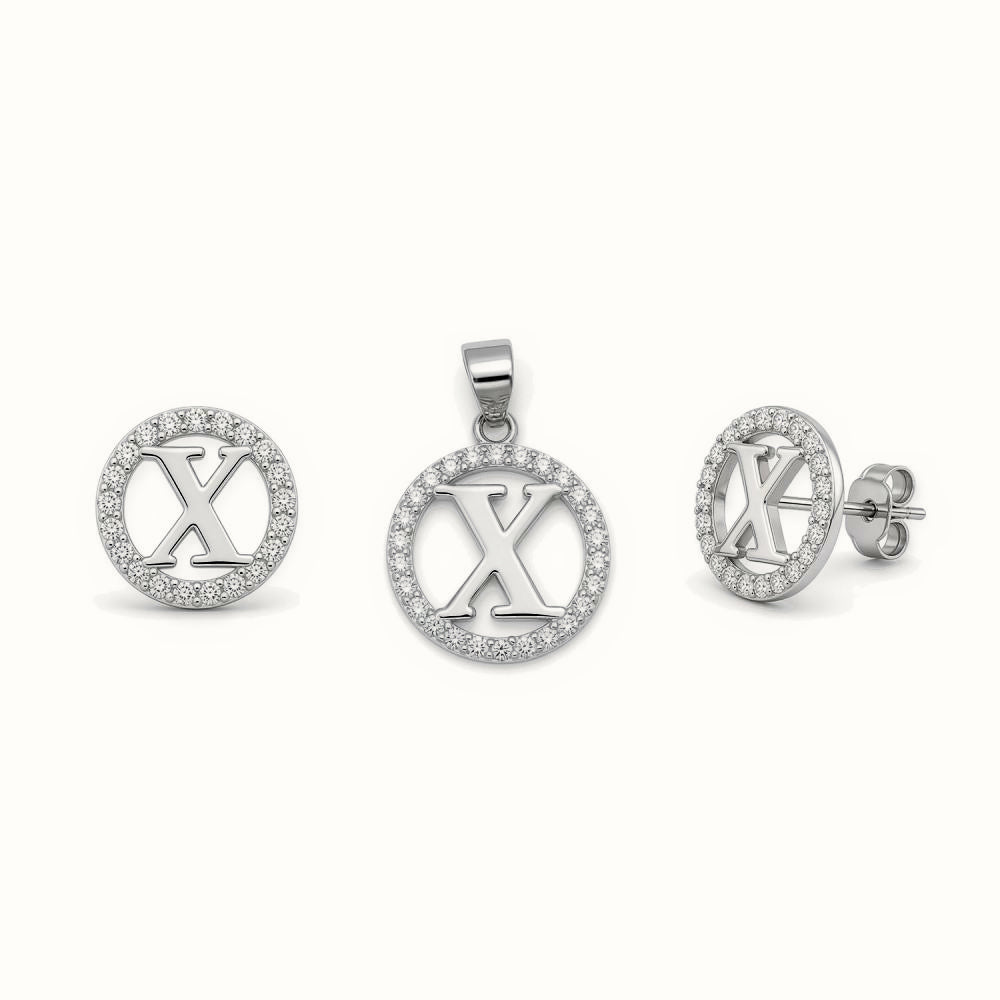 Sterling Silver CZ Letter Pendant Set – AIN005