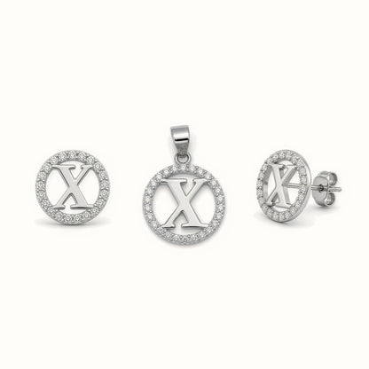 Sterling Silver CZ Letter Pendant Set – AIN005