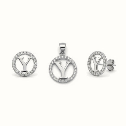 Sterling Silver CZ Letter Pendant Set – AIN005