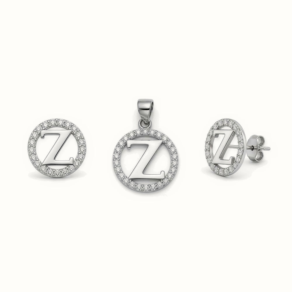 Sterling Silver CZ Letter Pendant Set – AIN005