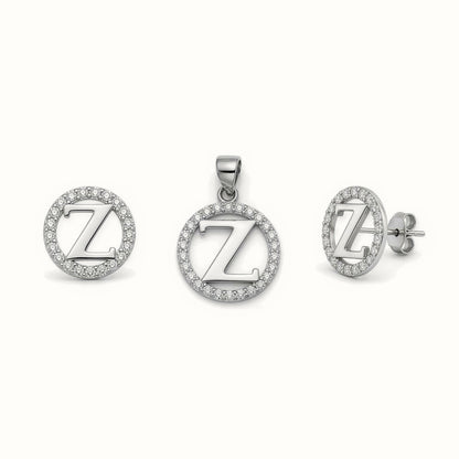 Sterling Silver CZ Letter Pendant Set – AIN005