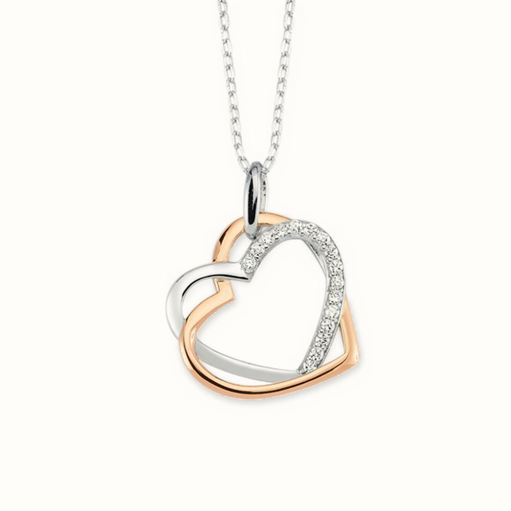 Sterling Silver CZ Set Double Heart Necklace – ANC064