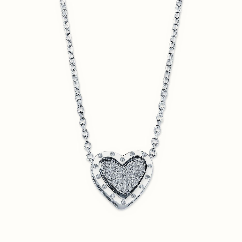 Sterling Silver CZ Set heart Necklace – ANC069