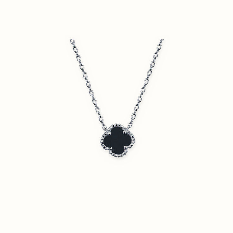 Sterling Silver Rhodium Clover Necklace Onyx – ANC071